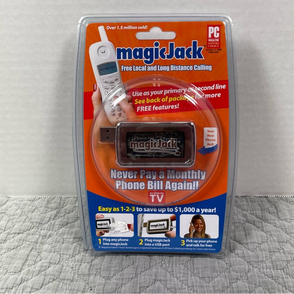 MagicJack A921 USB Phone Jack 2008 Local + Long Distance Factory Sealed